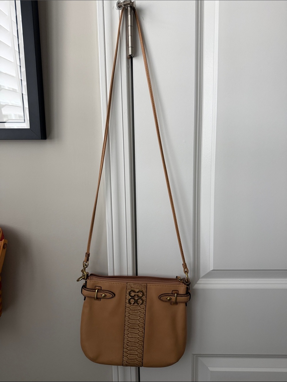 Coach Tan Leather Crossbody with Woven Center Panel